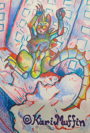 Catzilla: Colored Pencils and Watercolor